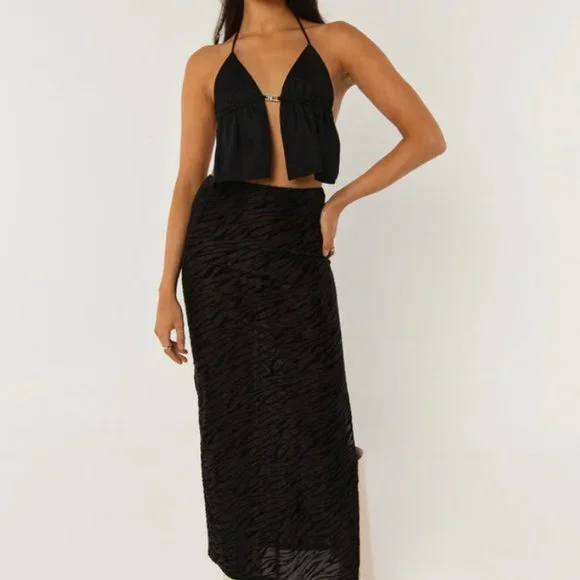 NWOT Size 2 Peppermayo Exclusive - Work It Out Midi Skirt - Burnout Black - Picture 3 of 6